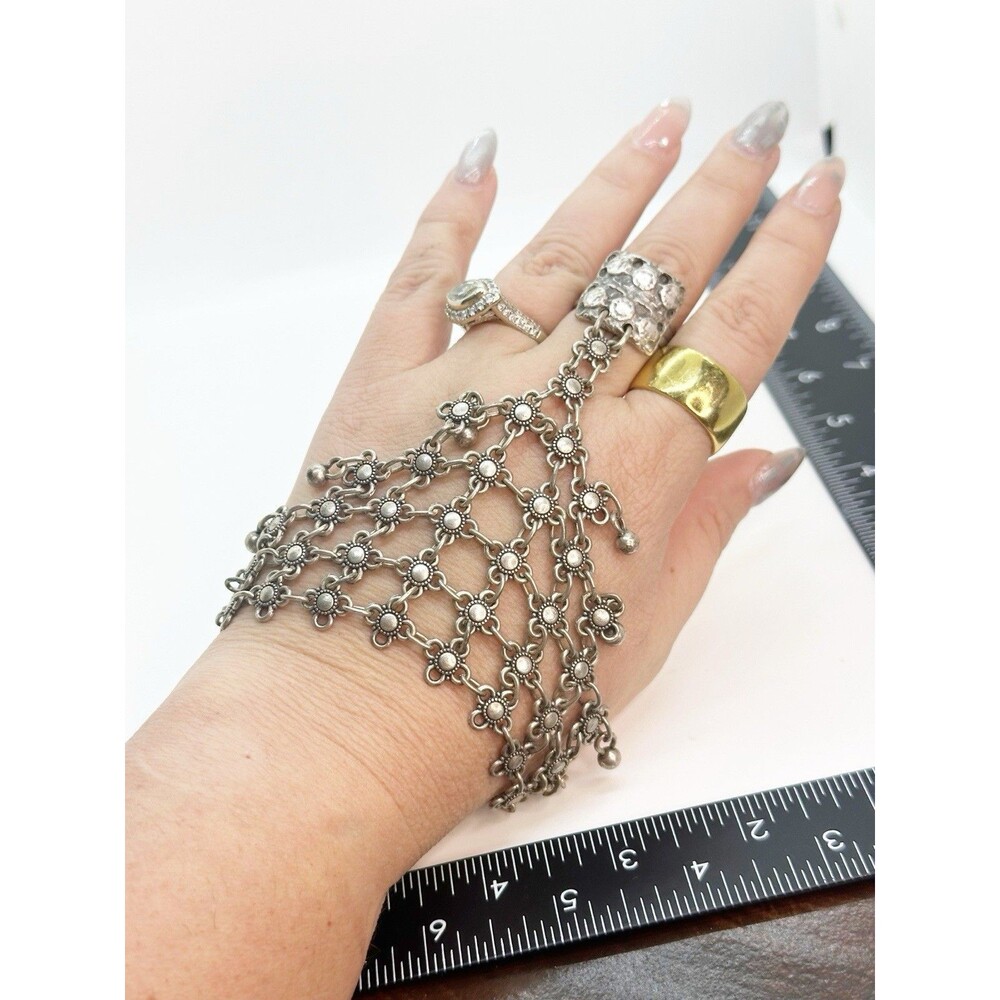 Vintage Tribal Belly Dance Hand Harness Ring and Bracelet Flower Chainmail